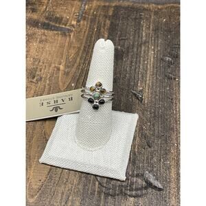 Barse Tripoli Stack Rings- Turquoise, Tigers Eye & Black Onyx-Silver -7.75-NWT
